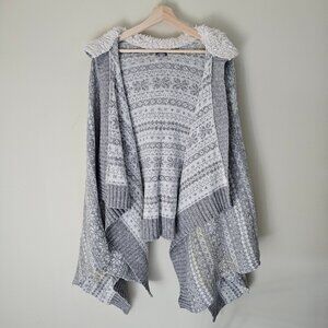 Aerie Hooded Sweater Shawl/Cape - Grey/White - One Size